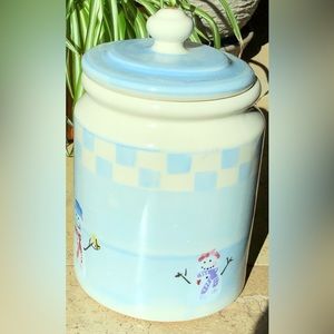 Snow People Cookie Jar Crate&Barrel vintage 3 QT made in USA Hartstone Pottery